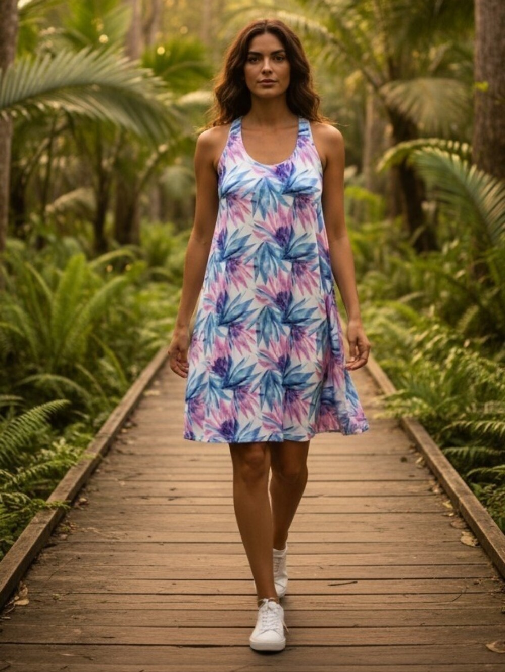 Caribbean Joe Multicolor Tropical Summer Stretch Dress--Size Women's Medium